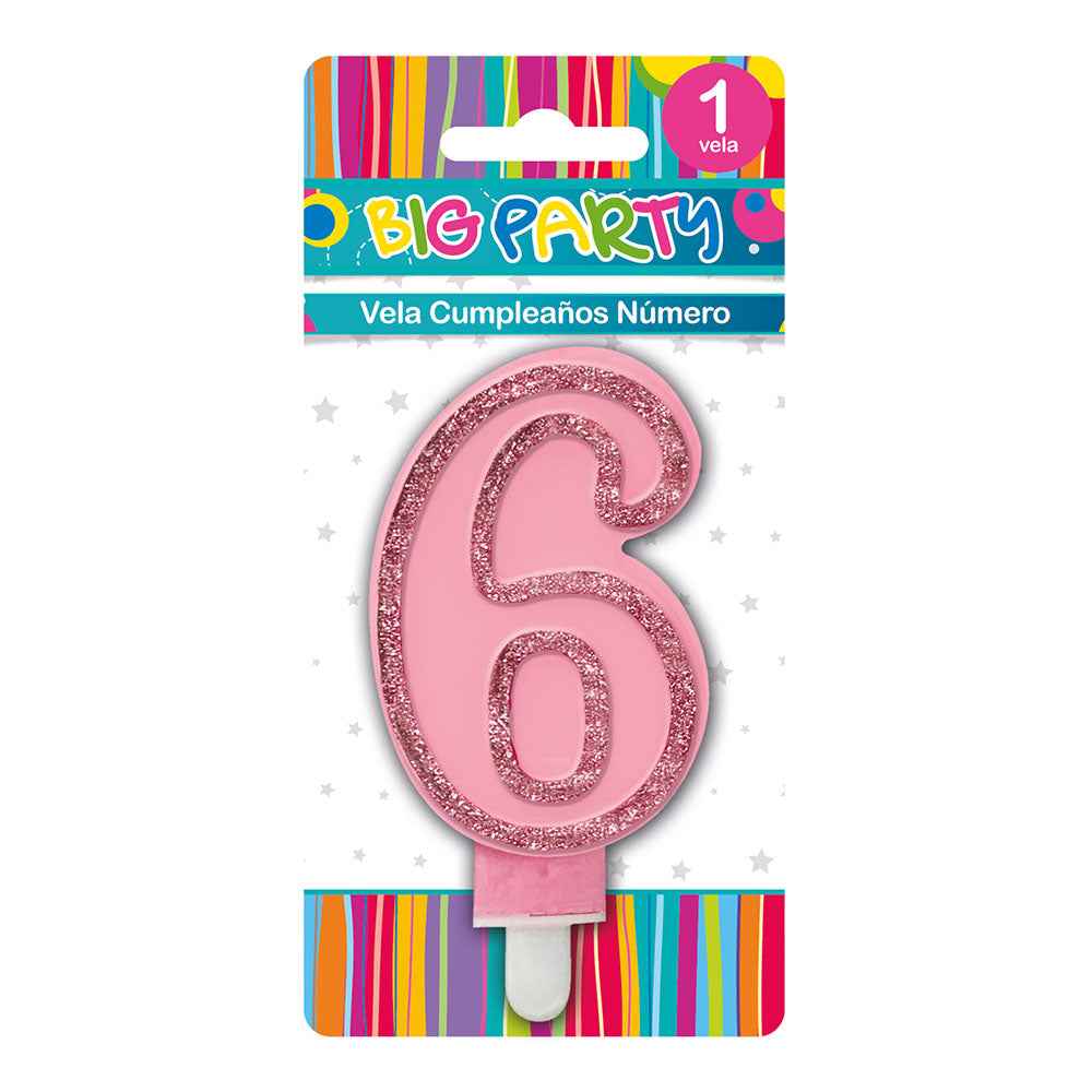 Vela Color Borde Glitter N°6 | Big Party